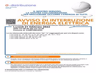 E-distribuzione comunica interruzione di energia elettrica in alcune vie di Campobasso nella mattinata di lunedì 21 febbraio 2022