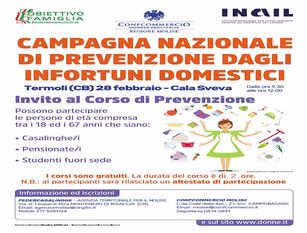 INAIL, Federcasalinghe e Confcommercio Molise:  corso gratuito per la prevenzione contro gli infortuni domestici
