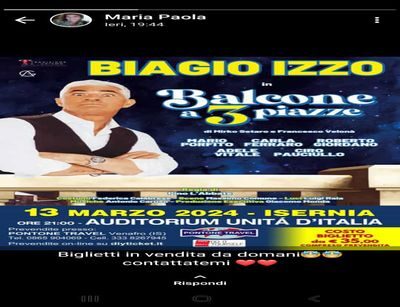 Dopo Uccio ed Enrico Brignano, l’Auditorium di Isernia ospitera’ il 13 marzo ‘24 Biagio Izzo
