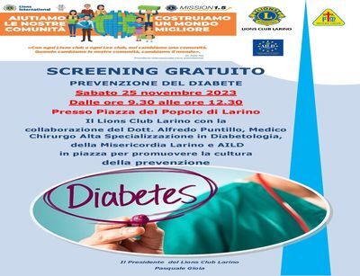 Sabato 25 novembre screening gratuito per il diabete a Larino.