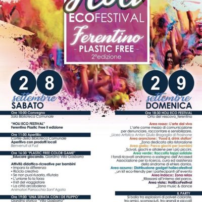 Holi Ecofestival Ferentino: tutto pronto per la II edizione Due coloratissimi giorni dedicati al rispetto e alla difesa dell'ambiente