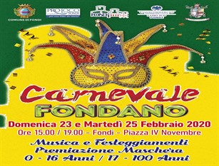 Carnevale Fondiano 2020 in programma domenica 23 e martedì 25