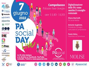 “Digitalizzazione delle PA: come cambia il consiglio comunale” PA Social Day: il prossimo 7 giugno il Molise protagonista della diretta nazionale da Palazzo San Giorgio