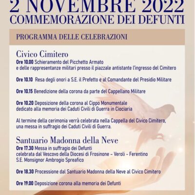 Frosinone, 2 novembre: il programma delle celebrazioni.