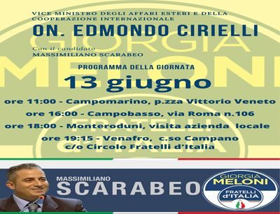 L’On. Edmondo Cirielli del governo Meloni sostiene il centrodestra nel tour in Molise