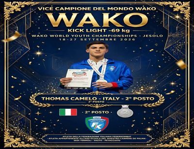 Thomas Camelo è vice campione del mondo Wako a Jesolo Medaglia d’argento per il giovane atleta molisano nella Kick Light Cadetti -69 kg. Brillante anche Chiara Tavani, quarta classificata nel mondo tra le Juniores -50 kg.