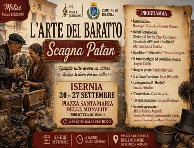 Isernia riscopre il valore delle cose: arriva “L’Arte del Baratto – Scagna Patan” il 26 e 27 settembre prossimi