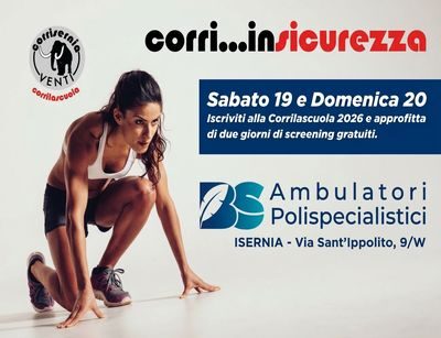 Torna “Corri…inSicurezza” e  accende la prevenzione a Isernia: due giorni di controlli gratuiti agli Ambulatori Polispecialistici BS (foto) Sabato 19 e domenica 20 settembre controlli gratuiti aperti a tutta la cittadinanza, senza prenotazione, in vista della Corrisernia 2026.