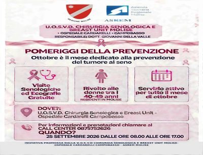 Ottobre rosa: visite ed ecografie gratuite al ‘cardarelli’ di Campobasso